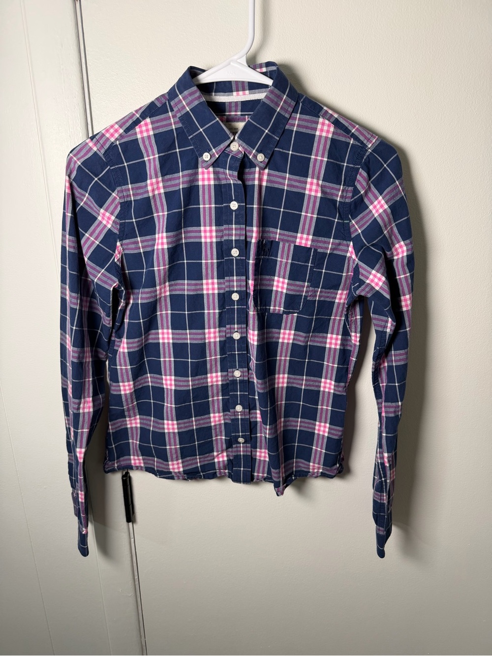 Abercrombie & Fitch Women’s Plaid Button‑Down Shirt | Navy/Pink/White | S | GUC